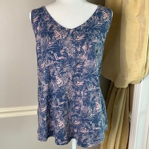 Eddie Bauer Leaf Print Knit Cotton Tank Blue 2X